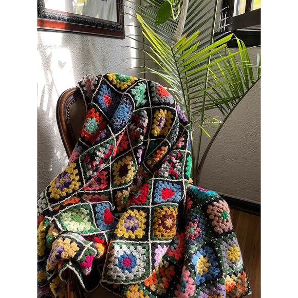 Vintage Handmade Granny Square Afghan - Picture 1 of 6